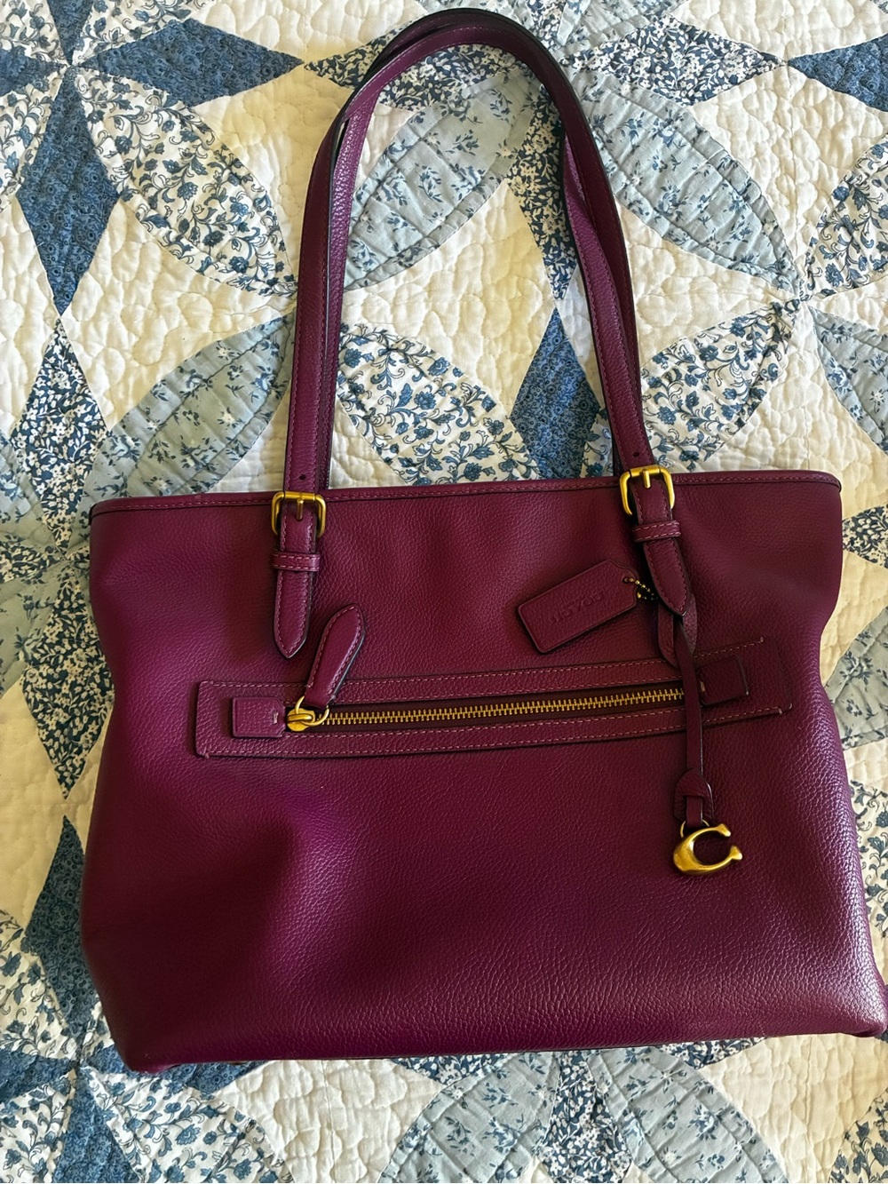 Coach Pebbled Leather Tote in Wine